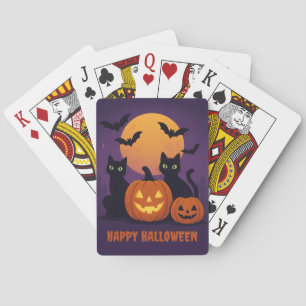 Spooky Cute Halloween – Black Cats & Pumpkins Poker Cards