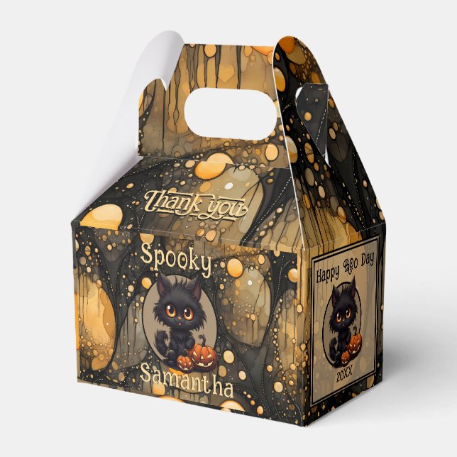 Spooky Cute Halloween Cat Personalized Favor Boxes (Front Side)
