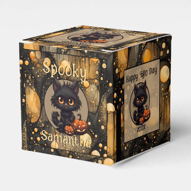 Spooky Cute Halloween Cat Personalized Favor Boxes (Front Side)