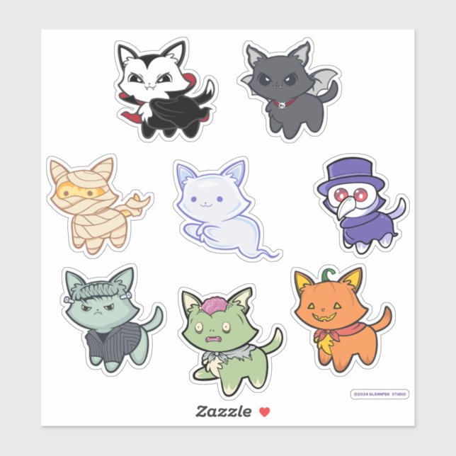 Spooky Cute Halloween Cats Sticker Sheet (Sheet)
