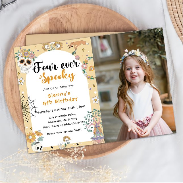  Spooky Cute Halloween Ghost 4th Birthday Photo Invitation (Creator Uploaded)