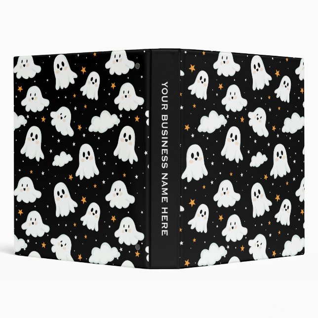 Spooky Cute Halloween Ghost Cloudy Star Sky 3 Ring Binder (Background)