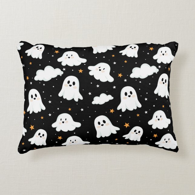 Spooky Cute Halloween Ghost Cloudy Star Sky Accent Pillow (Front)