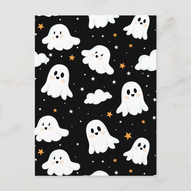 Spooky Cute Halloween Ghost Cloudy Star Sky Announcement Postcard (Front)