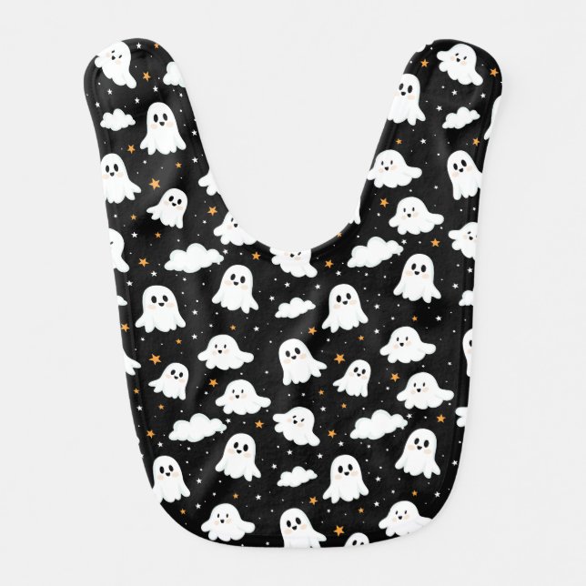 Spooky Cute Halloween Ghost Cloudy Star Sky Baby Bib (Front)