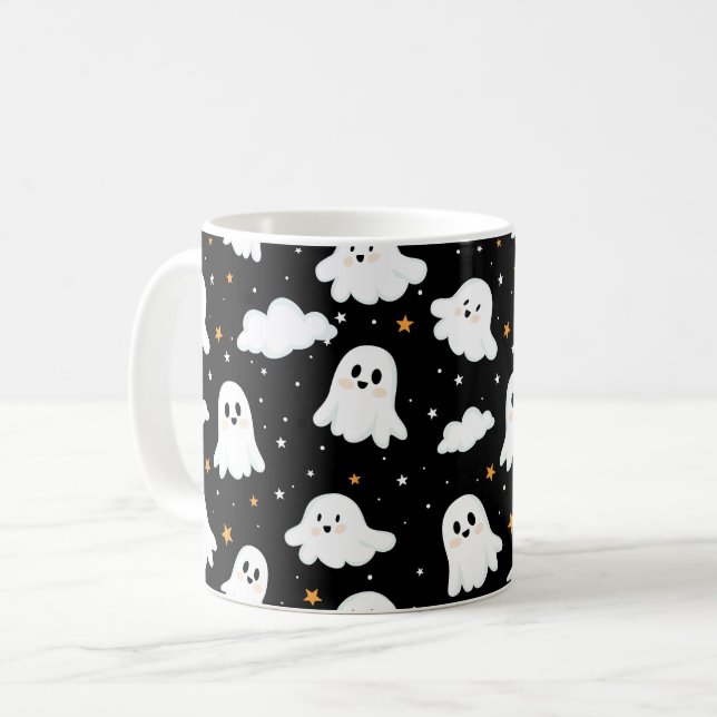 Spooky Cute Halloween Ghost Cloudy Star Sky Coffee Mug (Front Left)