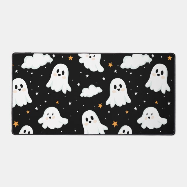 Spooky Cute Halloween Ghost Cloudy Star Sky Desk Mat (Front)