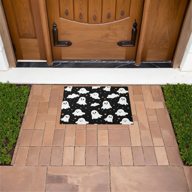 Spooky Cute Halloween Ghost Cloudy Star Sky Doormat (Outdoor)