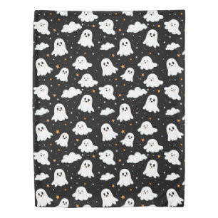 Spooky Cute Halloween Ghost Cloudy Star Sky Duvet Cover