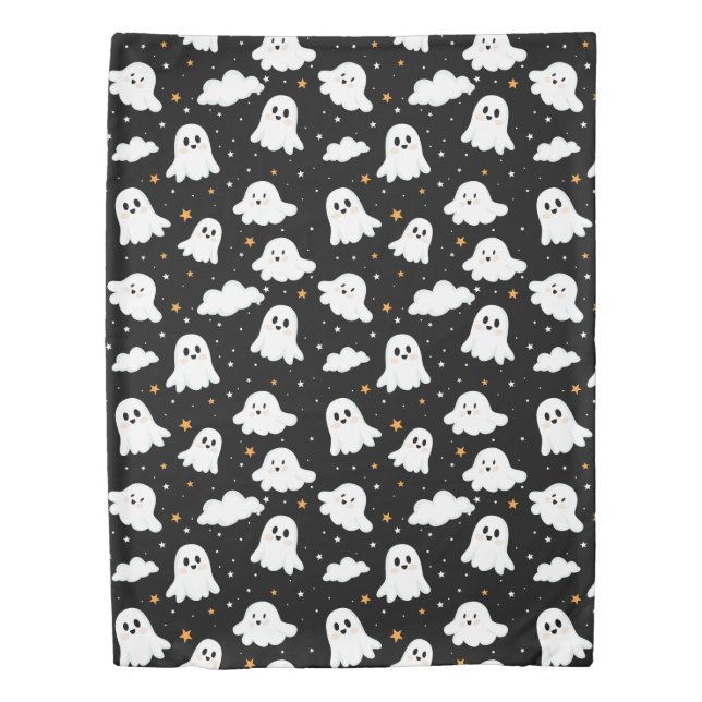 Spooky Cute Halloween Ghost Cloudy Star Sky Duvet Cover (Front)