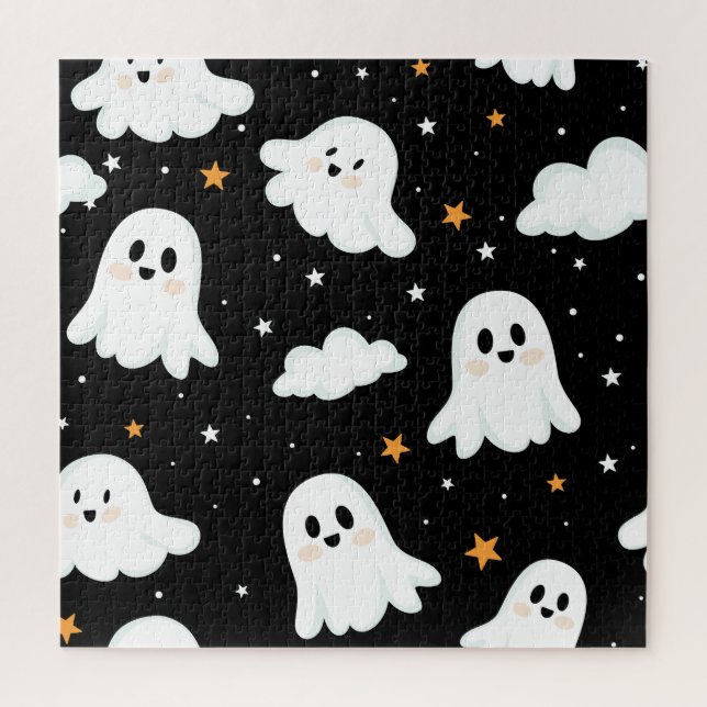 Spooky Cute Halloween Ghost Cloudy Star Sky Jigsaw Puzzle (Vertical)