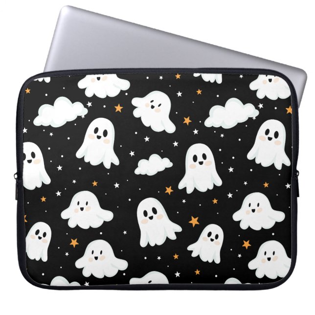 Spooky Cute Halloween Ghost Cloudy Star Sky Laptop Sleeve (Front)