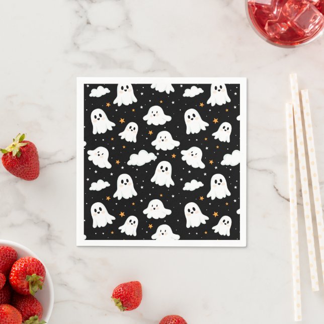 Spooky Cute Halloween Ghost Cloudy Star Sky Napkins (Insitu)