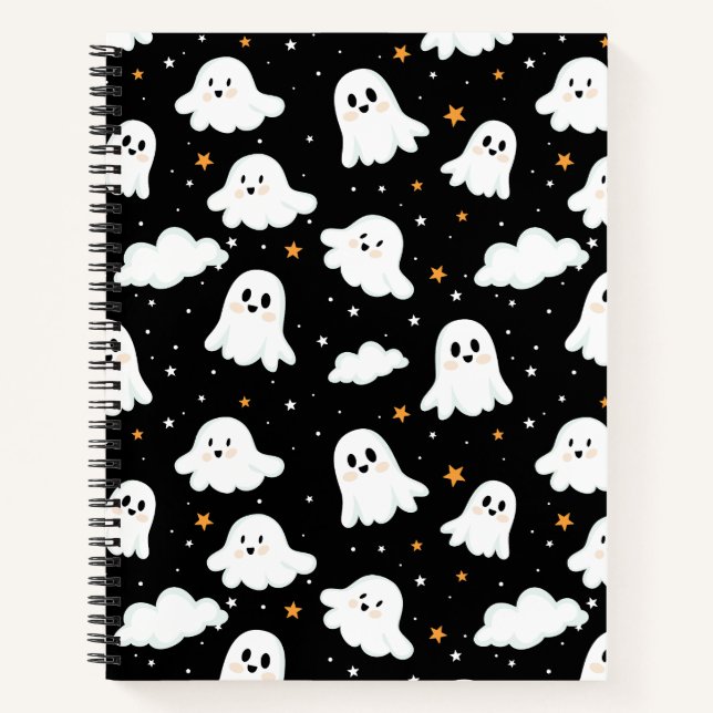 Spooky Cute Halloween Ghost Cloudy Star Sky Notebook (Front)
