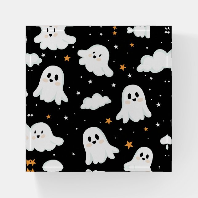 Spooky Cute Halloween Ghost Cloudy Star Sky Paperweight (Front)
