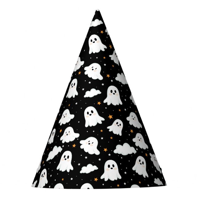 Spooky Cute Halloween Ghost Cloudy Star Sky Party Hat (Front)