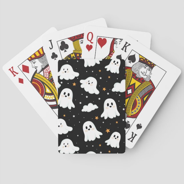 Spooky Cute Halloween Ghost Cloudy Star Sky Poker Cards (Back)