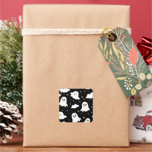 Spooky Cute Halloween Ghost Cloudy Star Sky Square Sticker