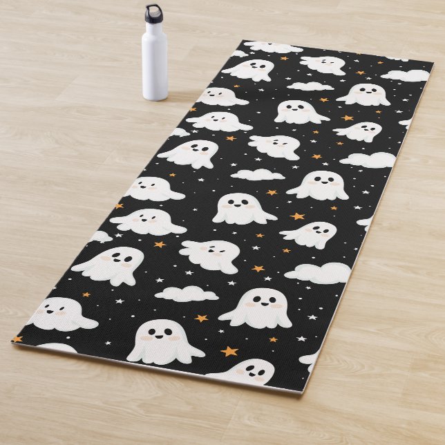 Spooky Cute Halloween Ghost Cloudy Star Sky Yoga Mat (In Situ)