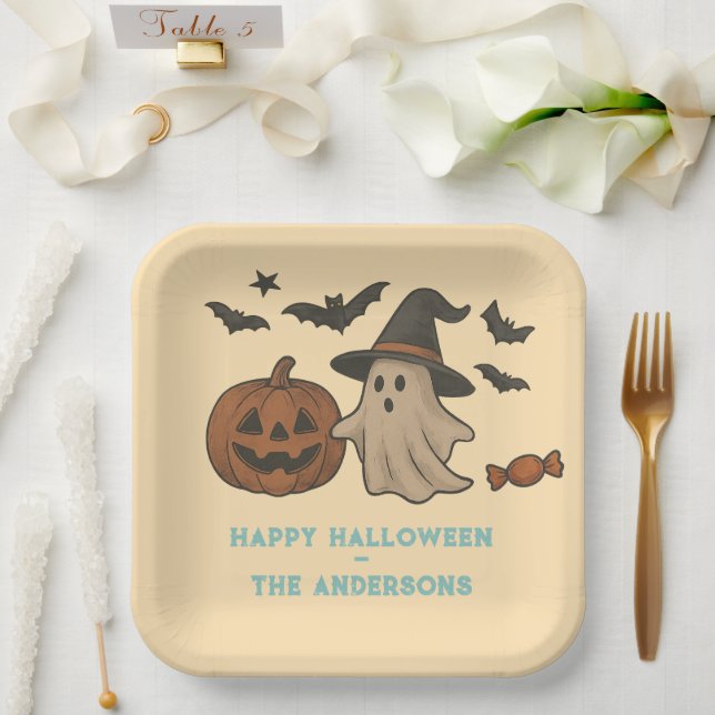 Spooky Cute Halloween – Ghosts, Bats & Candy Paper Plates (Wedding)