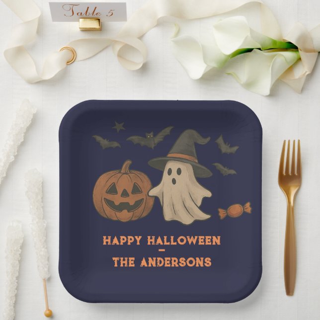 Spooky Cute Halloween – Ghosts, Bats & Candy Paper Plates (Wedding)