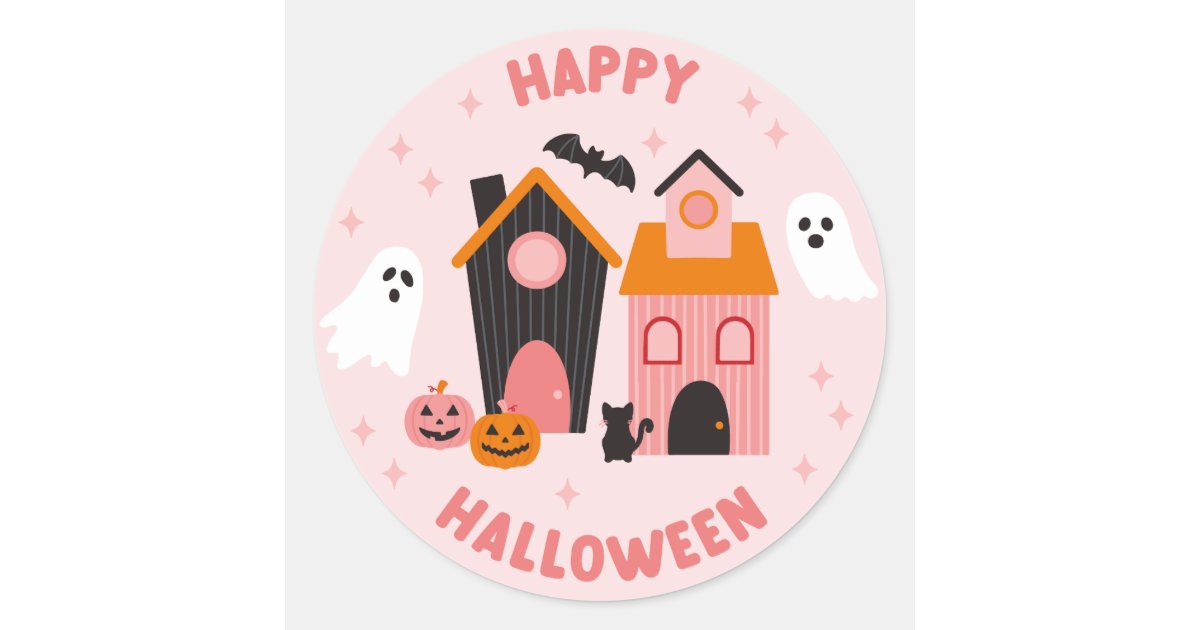 Spooky Cute Halloween Haunted Houses Classic Round Sticker | Zazzle