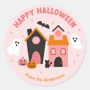 Spooky Cute Halloween Haunted Houses Classic Round Sticker