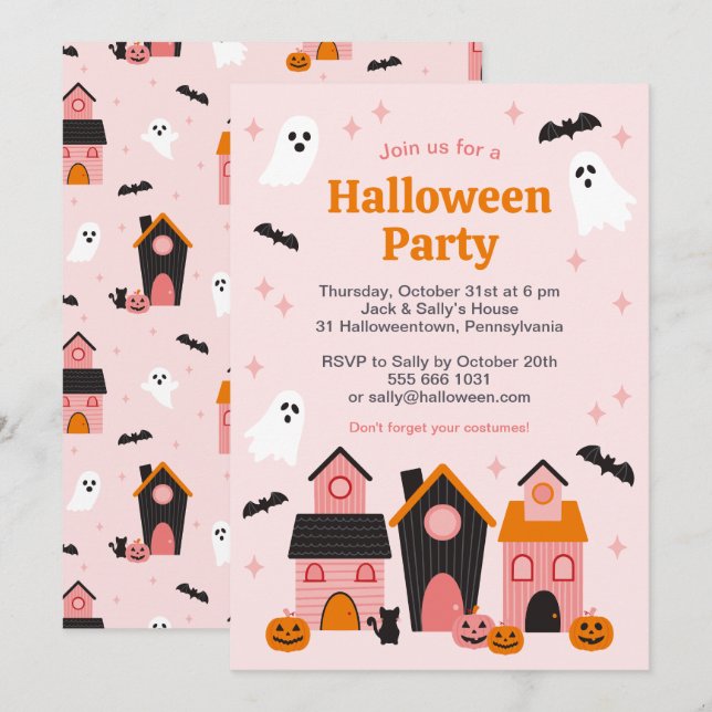 Spooky Cute Halloween Haunted Houses Invitation (Front/Back)