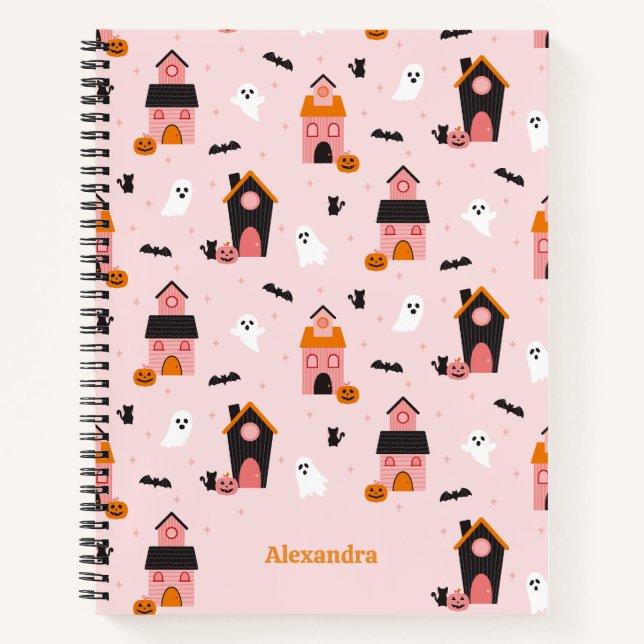 Spooky Cute Halloween Haunted Houses Personalized Notebook (Front)