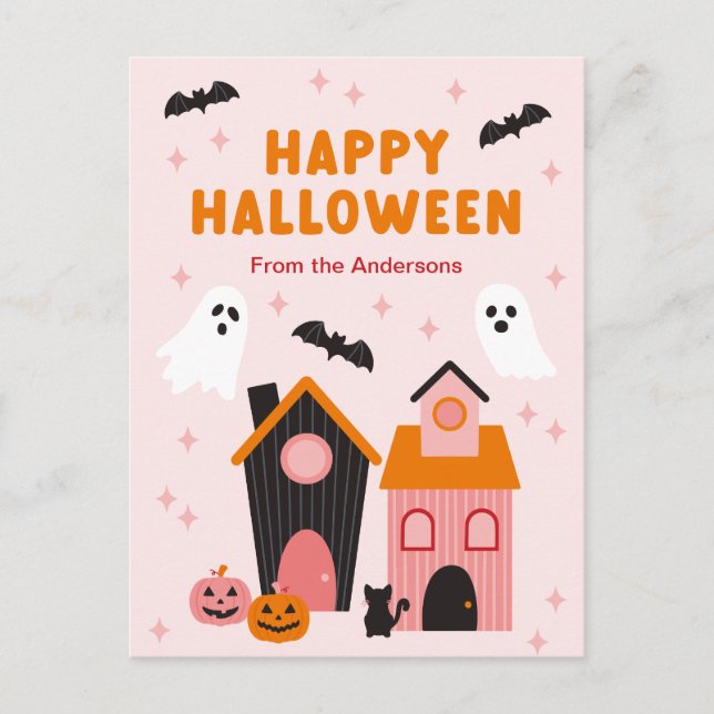 Spooky Cute Halloween Haunted Houses Postcard (Front)