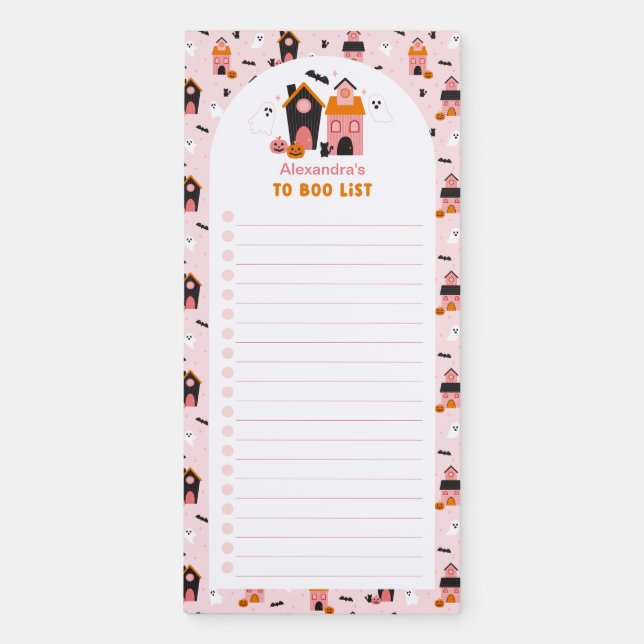 Spooky Cute Halloween Haunted Houses To Boo List Magnetic Notepad (Front)
