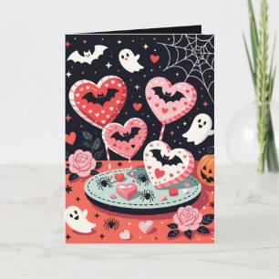Spooky-cute Halloween Illustration of Heart  Card