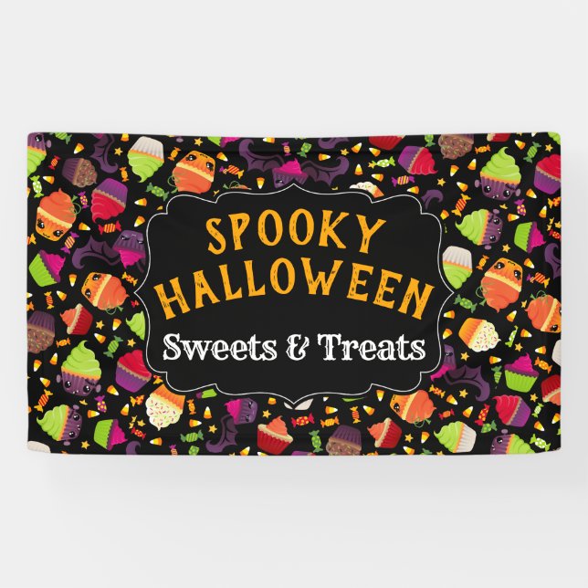 Spooky Cute Halloween Monster Cupcakes Banner (Horizontal)