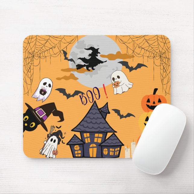 Spooky Cute Halloween Mousepad – Haunted House Mat (With Mouse)