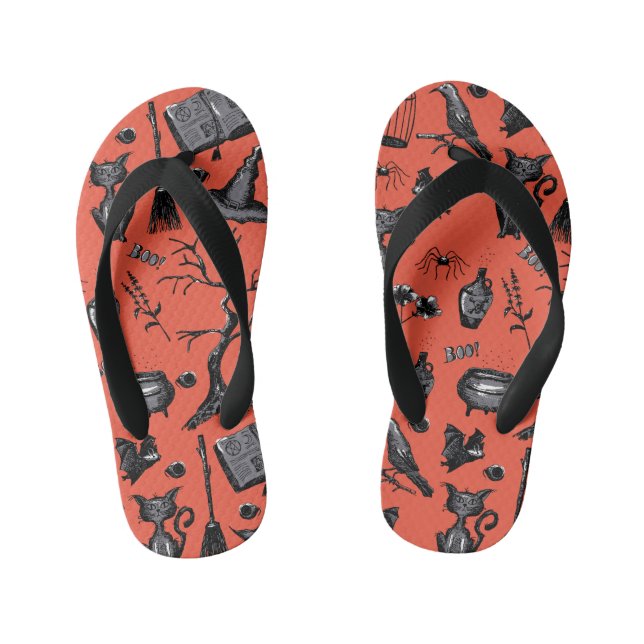 Spooky Cute Halloween Orange Kid's Flip Flops (Footbed)