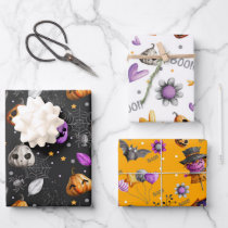Spooky Cute Halloween Pettern Wrapping Paper Sheets