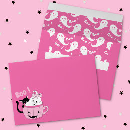 Spooky Cute Halloween Pink Envelope with Ghosts