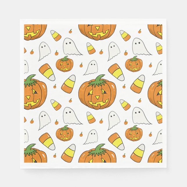 Spooky Cute Halloween Pumpkin Paper Napkins (Front)