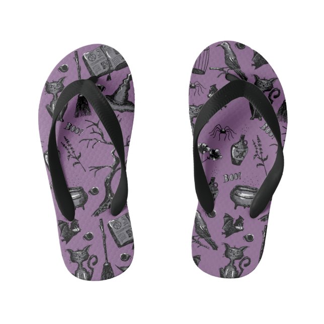 Spooky Cute Halloween Purple Kid's Flip Flops (Footbed)