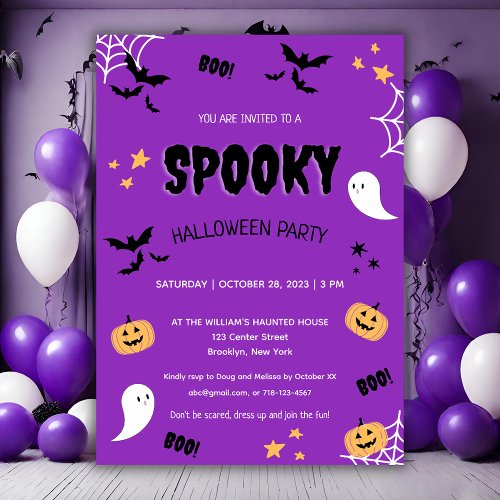 Spooky Cute Halloween Purple Party Invitation
