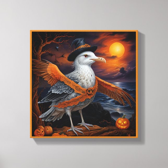 Spooky cute Halloween seagull in Disguise Canvas Print (Front)