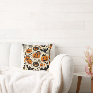 Spooky Cute Halloween Seamless Pattern Throw Pillow