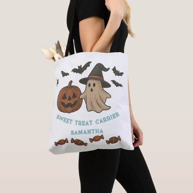 Spooky Cute Halloween Tote – Ghosts, Bats & Candy (Close Up)