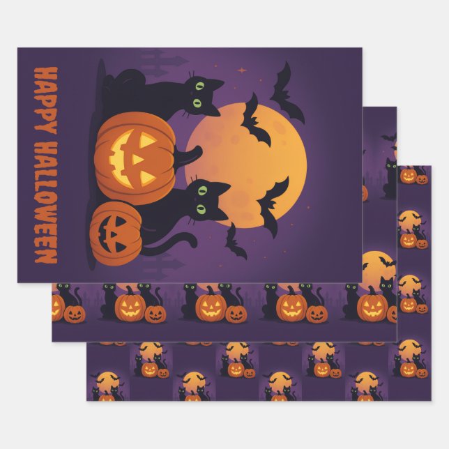 Spooky Cute Halloween Wrapping Paper – Black Cats  (Set)