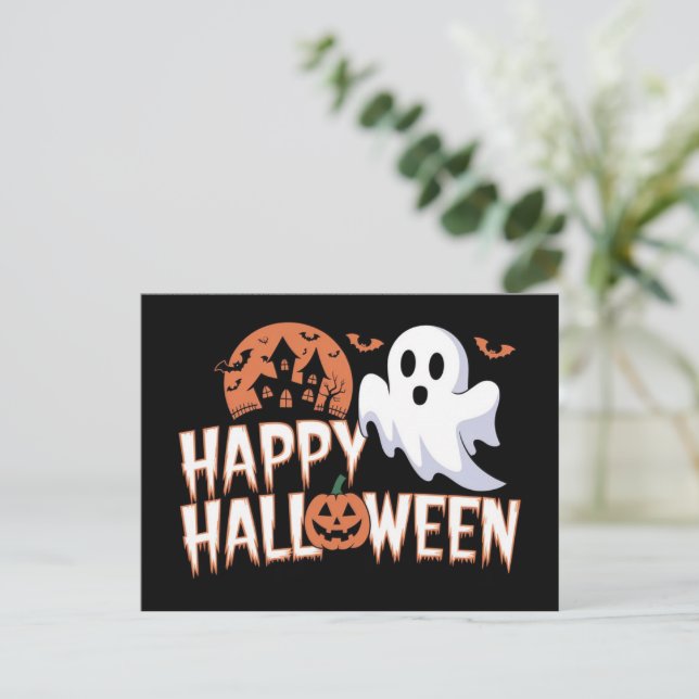 Spooky cute Happy Halloween ghost Holiday Postcard (Standing Front)