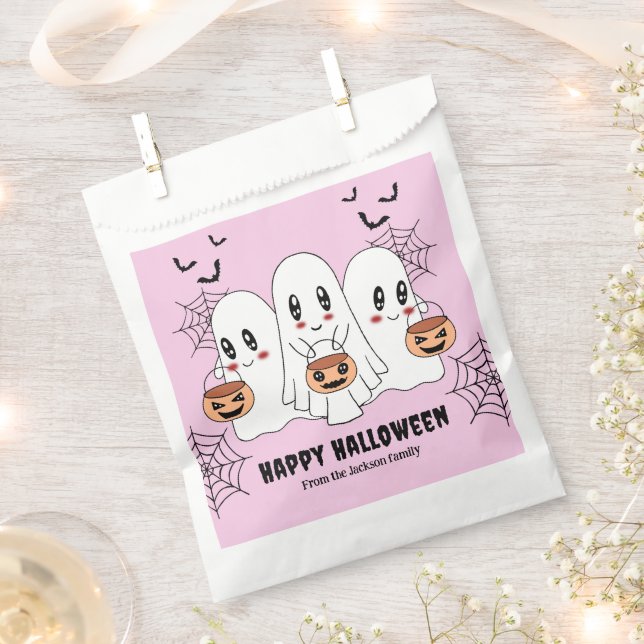 Spooky Cute Kawaii Cartoon Ghost Halloween Party Favor Bag (Clipped)