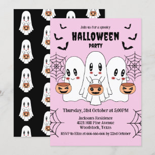 Spooky Cute Kawaii Cartoon Ghost Halloween Party Invitation