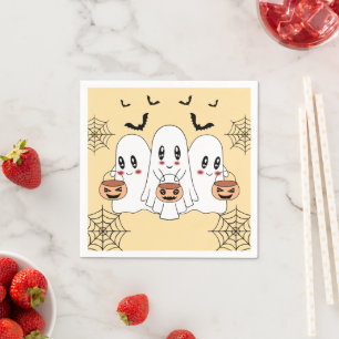 Spooky Cute Kawaii Cartoon Ghost Halloween Party Napkins