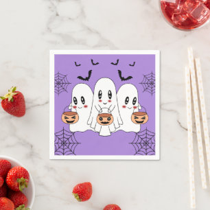 Spooky Cute Kawaii Cartoon Ghost Halloween Party Napkins