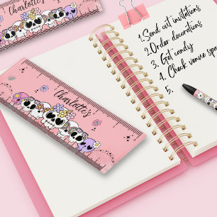 Spooky Cute Kawaii Floral Skull Halloween Ruler